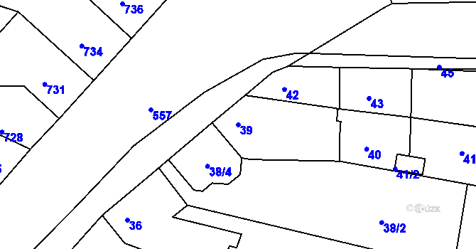 Parcela st. 39 v KÚ Tuřany, Katastrální mapa