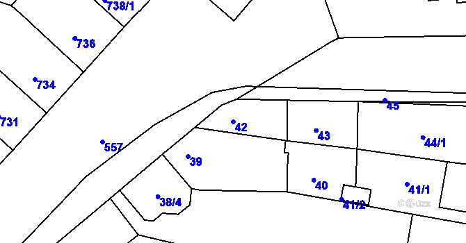 Parcela st. 42 v KÚ Tuřany, Katastrální mapa
