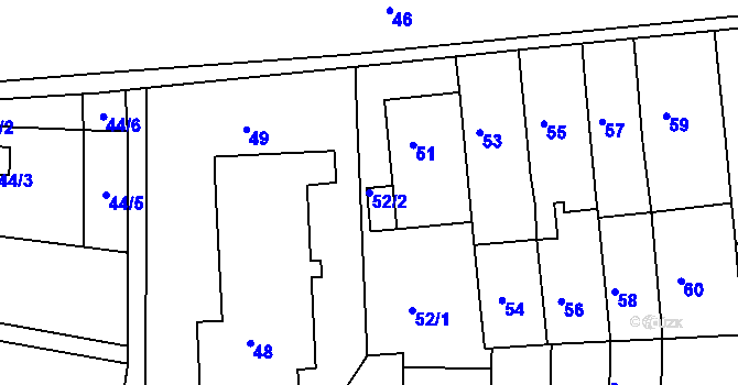 Parcela st. 52/2 v KÚ Tuřany, Katastrální mapa