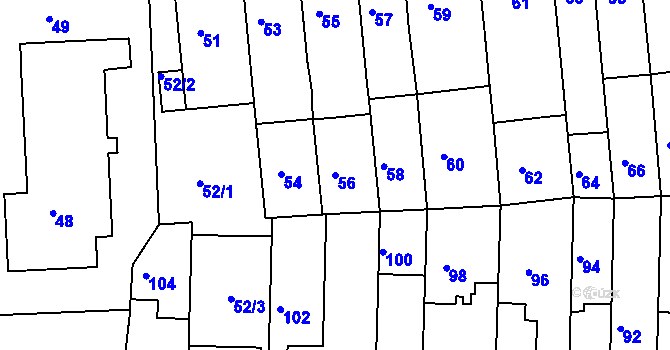 Parcela st. 56 v KÚ Tuřany, Katastrální mapa