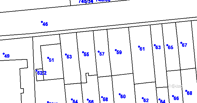 Parcela st. 57 v KÚ Tuřany, Katastrální mapa