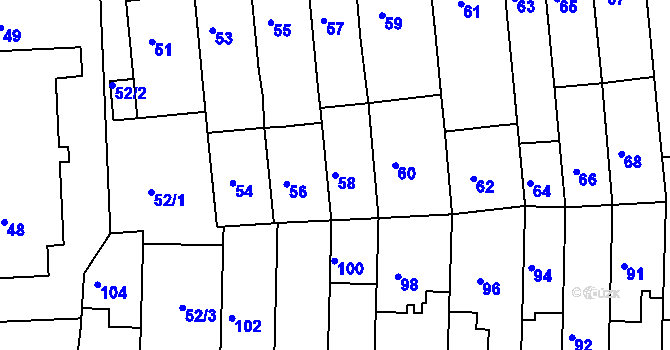 Parcela st. 58 v KÚ Tuřany, Katastrální mapa