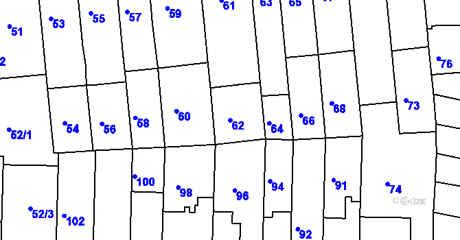 Parcela st. 62 v KÚ Tuřany, Katastrální mapa