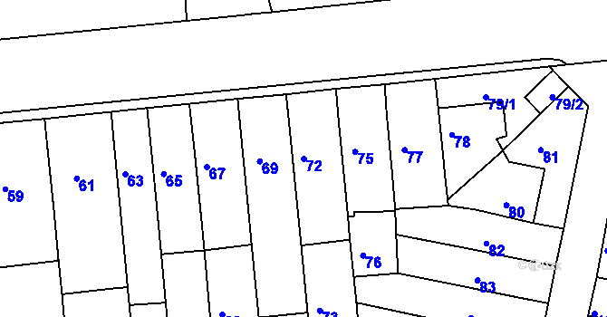 Parcela st. 72 v KÚ Tuřany, Katastrální mapa
