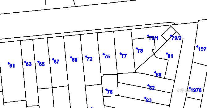 Parcela st. 75 v KÚ Tuřany, Katastrální mapa