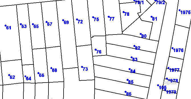 Parcela st. 76 v KÚ Tuřany, Katastrální mapa