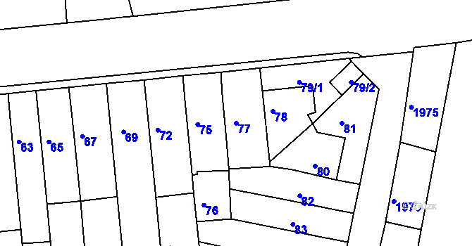 Parcela st. 77 v KÚ Tuřany, Katastrální mapa