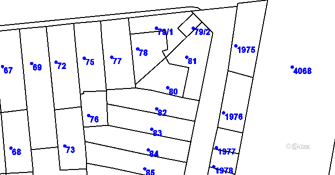 Parcela st. 80 v KÚ Tuřany, Katastrální mapa