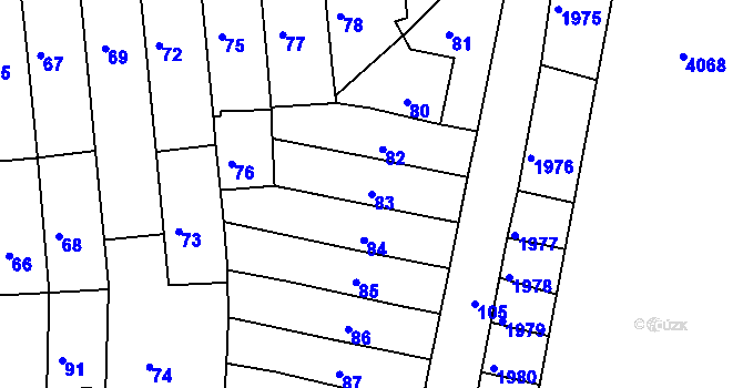 Parcela st. 83 v KÚ Tuřany, Katastrální mapa