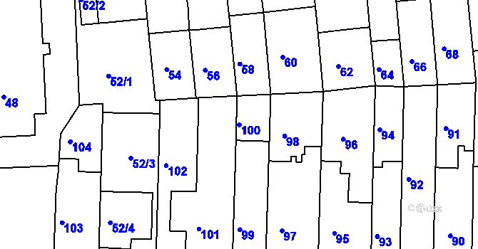 Parcela st. 100 v KÚ Tuřany, Katastrální mapa
