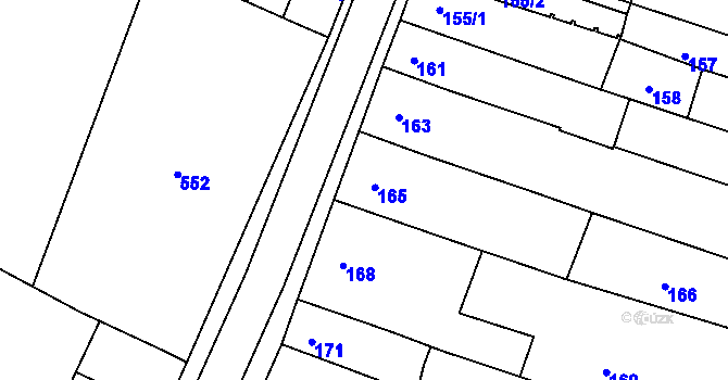 Parcela st. 165 v KÚ Tuřany, Katastrální mapa