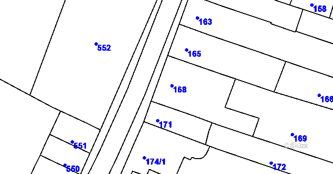 Parcela st. 168 v KÚ Tuřany, Katastrální mapa