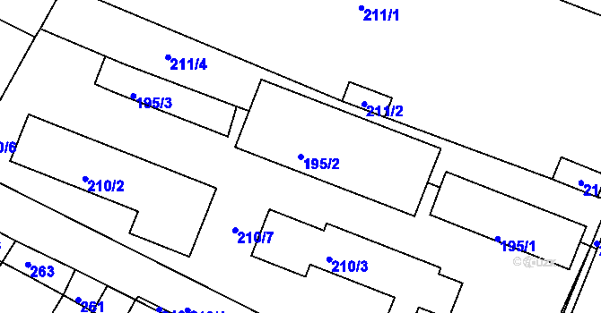 Parcela st. 195/2 v KÚ Tuřany, Katastrální mapa