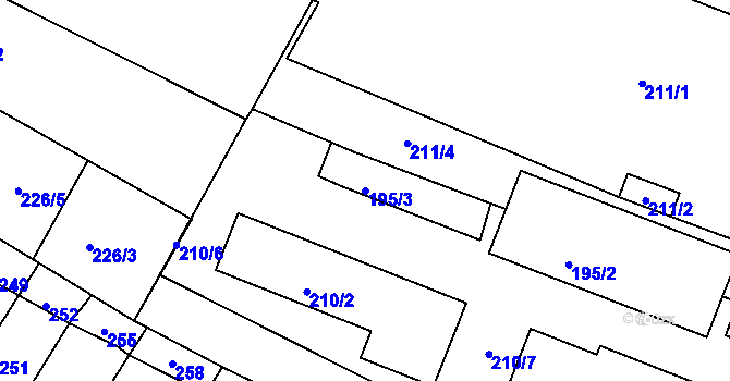 Parcela st. 195/3 v KÚ Tuřany, Katastrální mapa