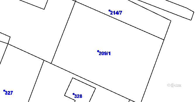 Parcela st. 209/1 v KÚ Tuřany, Katastrální mapa