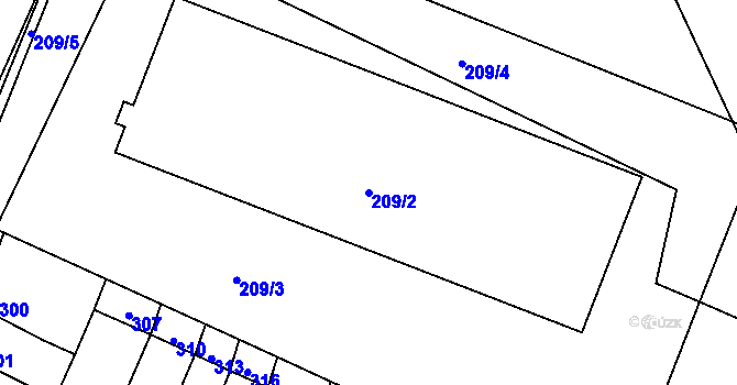 Parcela st. 209/2 v KÚ Tuřany, Katastrální mapa