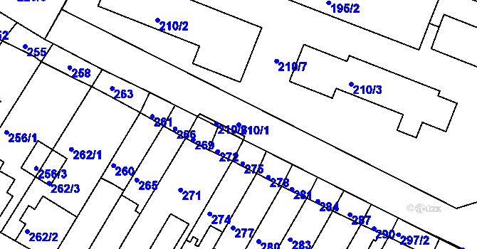 Parcela st. 210/1 v KÚ Tuřany, Katastrální mapa