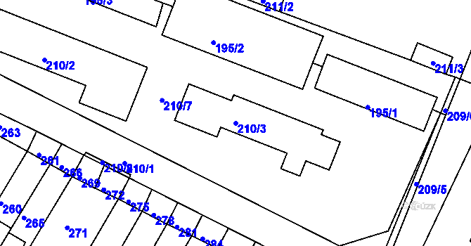 Parcela st. 210/3 v KÚ Tuřany, Katastrální mapa