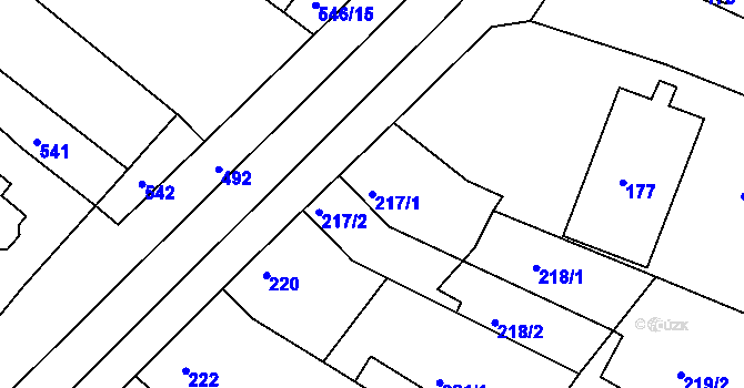 Parcela st. 217/1 v KÚ Tuřany, Katastrální mapa