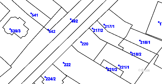 Parcela st. 220 v KÚ Tuřany, Katastrální mapa