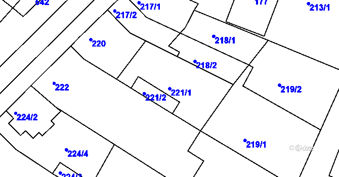Parcela st. 221/1 v KÚ Tuřany, Katastrální mapa