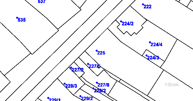 Parcela st. 225 v KÚ Tuřany, Katastrální mapa