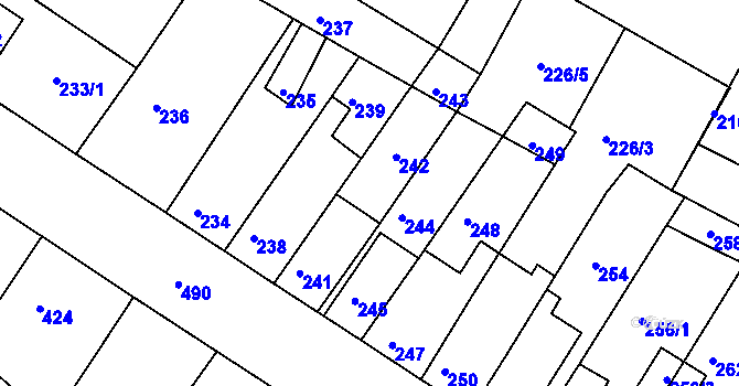 Parcela st. 242 v KÚ Tuřany, Katastrální mapa