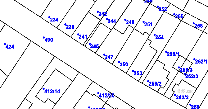 Parcela st. 247 v KÚ Tuřany, Katastrální mapa