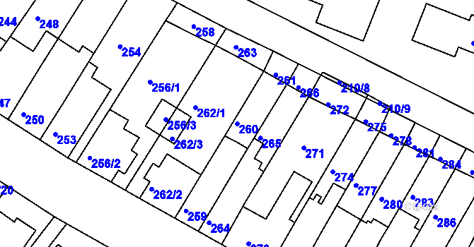 Parcela st. 260 v KÚ Tuřany, Katastrální mapa