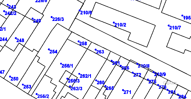 Parcela st. 263 v KÚ Tuřany, Katastrální mapa