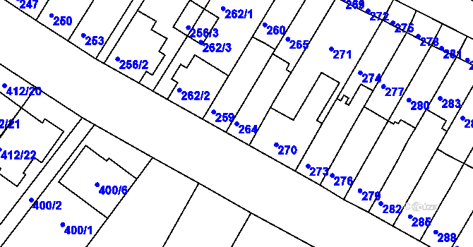 Parcela st. 264 v KÚ Tuřany, Katastrální mapa