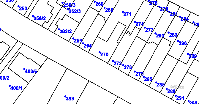 Parcela st. 270 v KÚ Tuřany, Katastrální mapa
