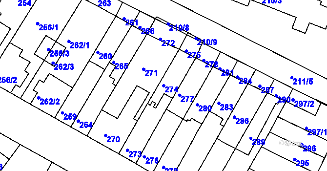 Parcela st. 274 v KÚ Tuřany, Katastrální mapa