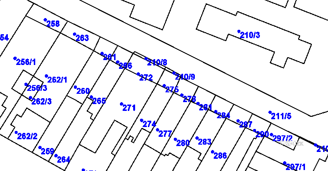 Parcela st. 275 v KÚ Tuřany, Katastrální mapa