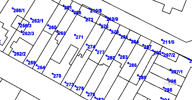 Parcela st. 277 v KÚ Tuřany, Katastrální mapa