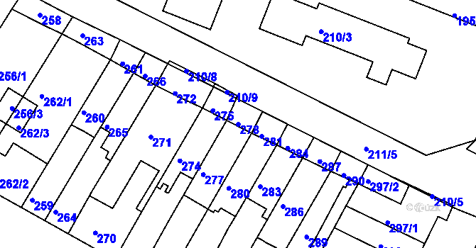 Parcela st. 278 v KÚ Tuřany, Katastrální mapa