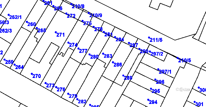 Parcela st. 283 v KÚ Tuřany, Katastrální mapa