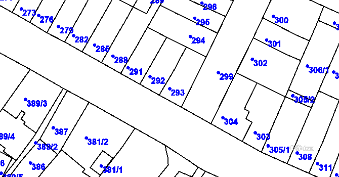 Parcela st. 293 v KÚ Tuřany, Katastrální mapa