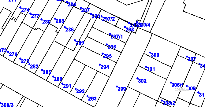 Parcela st. 295 v KÚ Tuřany, Katastrální mapa