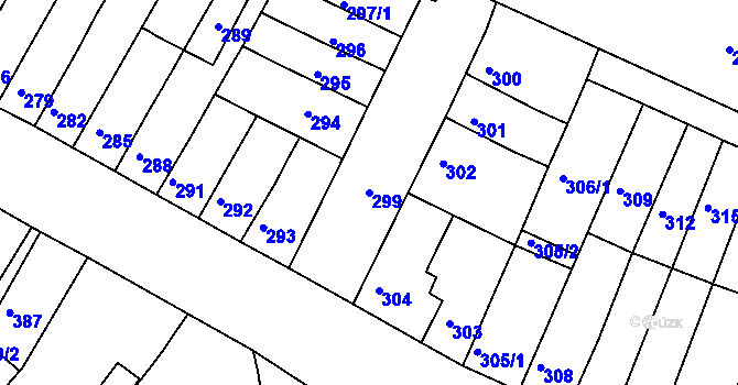 Parcela st. 299 v KÚ Tuřany, Katastrální mapa