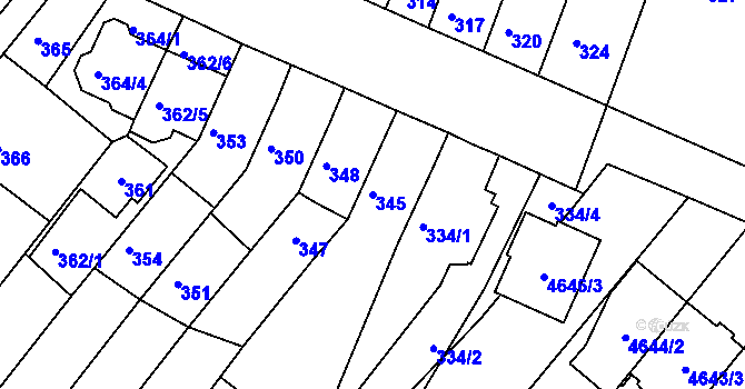 Parcela st. 345 v KÚ Tuřany, Katastrální mapa