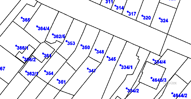 Parcela st. 348 v KÚ Tuřany, Katastrální mapa