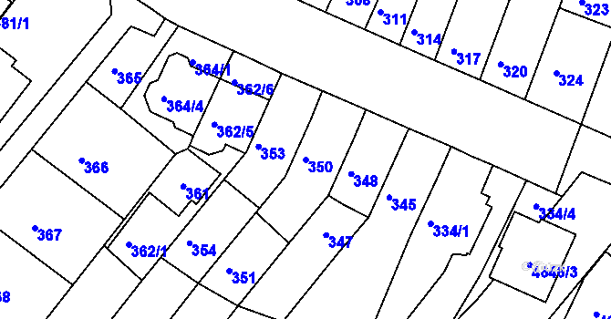Parcela st. 350 v KÚ Tuřany, Katastrální mapa