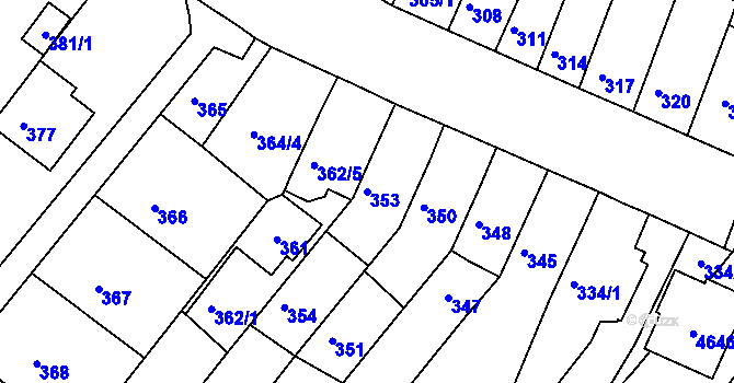 Parcela st. 353 v KÚ Tuřany, Katastrální mapa