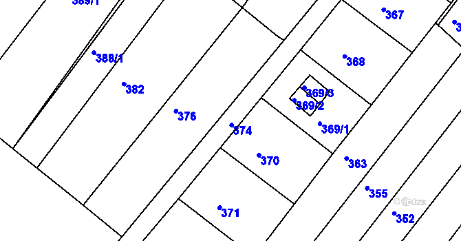 Parcela st. 374 v KÚ Tuřany, Katastrální mapa