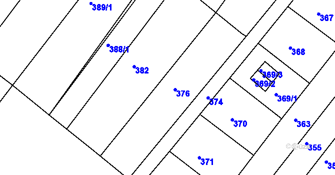 Parcela st. 376 v KÚ Tuřany, Katastrální mapa