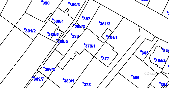 Parcela st. 379/1 v KÚ Tuřany, Katastrální mapa