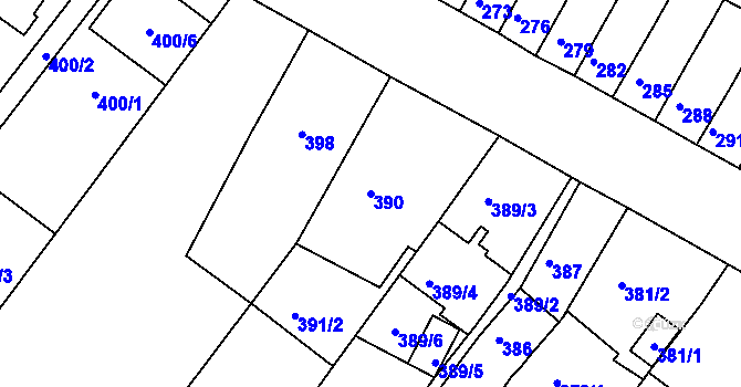 Parcela st. 390 v KÚ Tuřany, Katastrální mapa