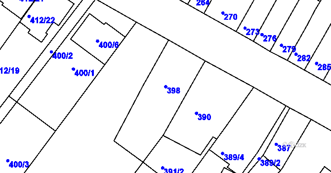 Parcela st. 398 v KÚ Tuřany, Katastrální mapa