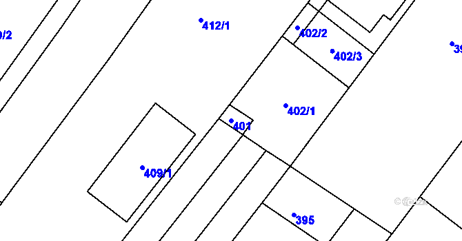 Parcela st. 401 v KÚ Tuřany, Katastrální mapa